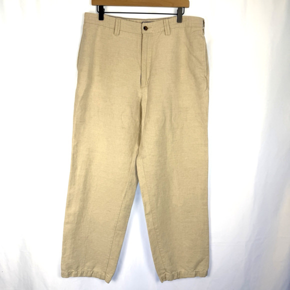 St. John's Bay Other - Vintage Linen Blend Pants Mens 36x29 Ivory White Trousers Y2K 90s St Johns Bay